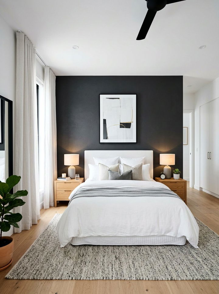 Charcoal accent wall bedroom - 30 charcoal and white bedroom ideas