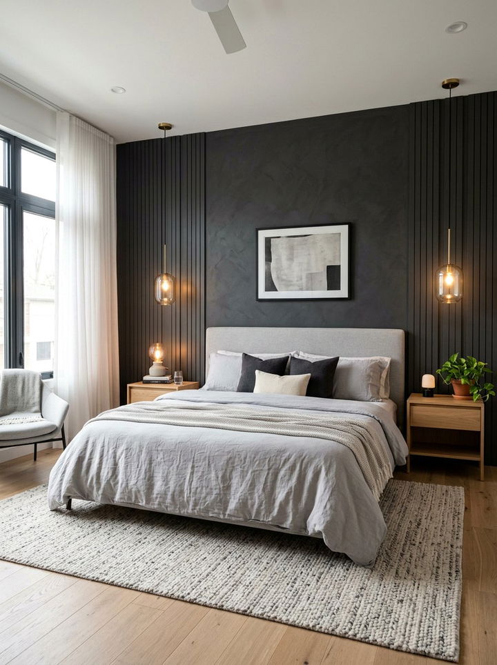 Charcoal accent wall - 30 charcoal bedroom ideas