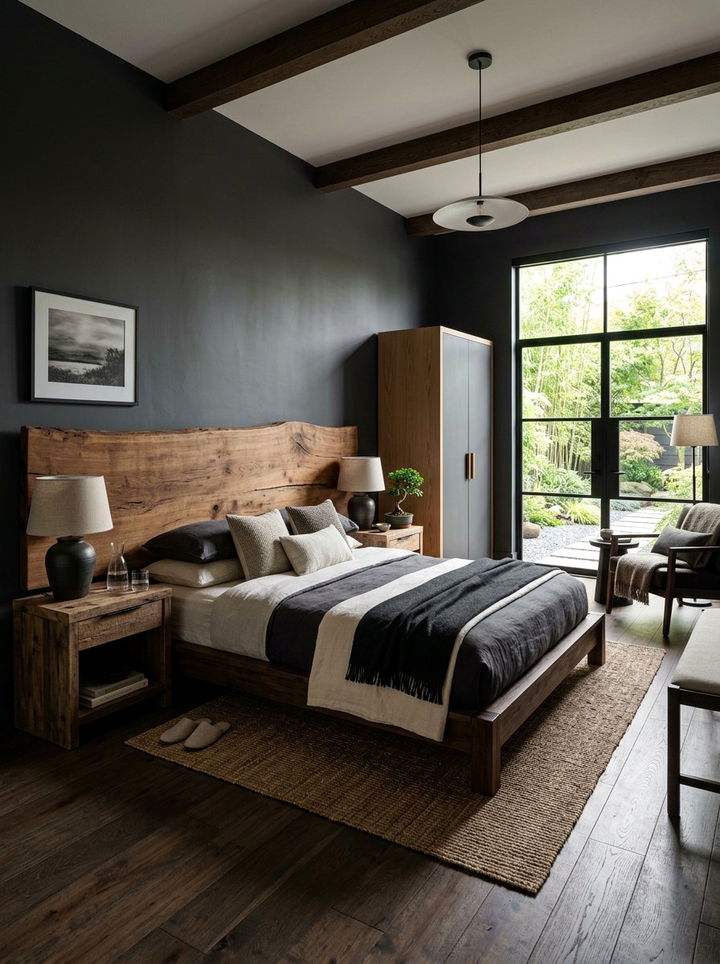 Charcoal and Wood Zen Bedroom - 30 Zen bedroom color ideas