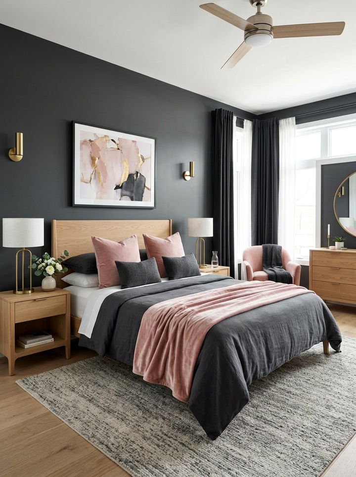 Charcoal and blush pink - 30 charcoal bedroom ideas