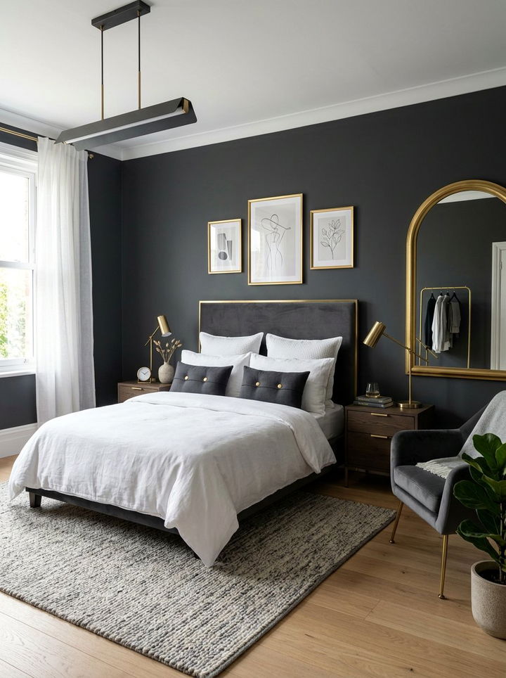 Charcoal and brass accents - 30 charcoal bedroom ideas