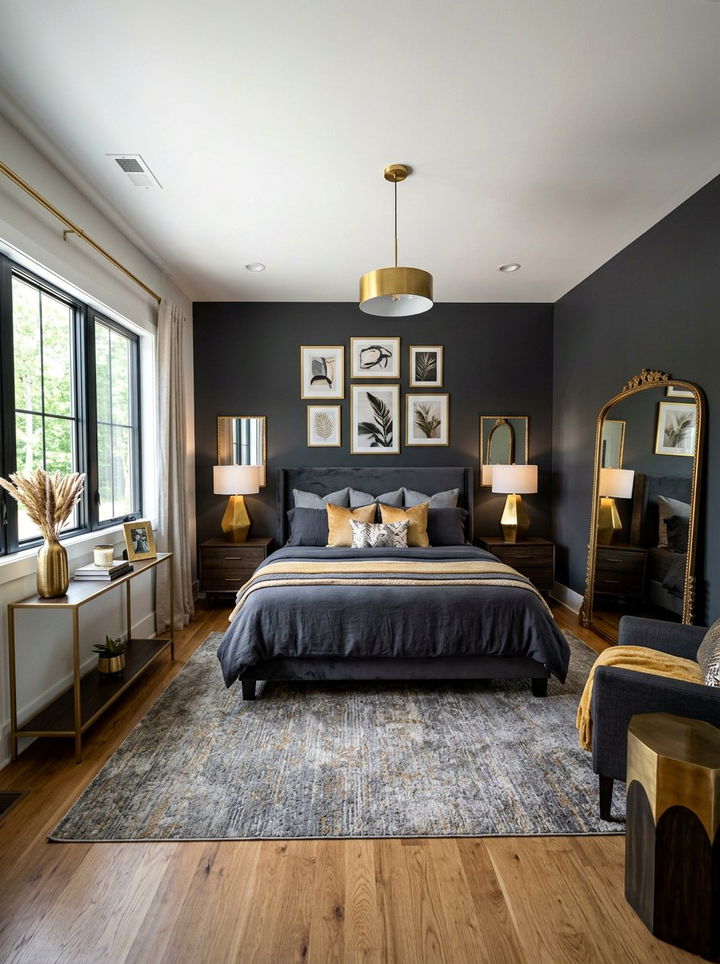 Charcoal and gold bedroom - 30 contemporary grey bedroom ideas