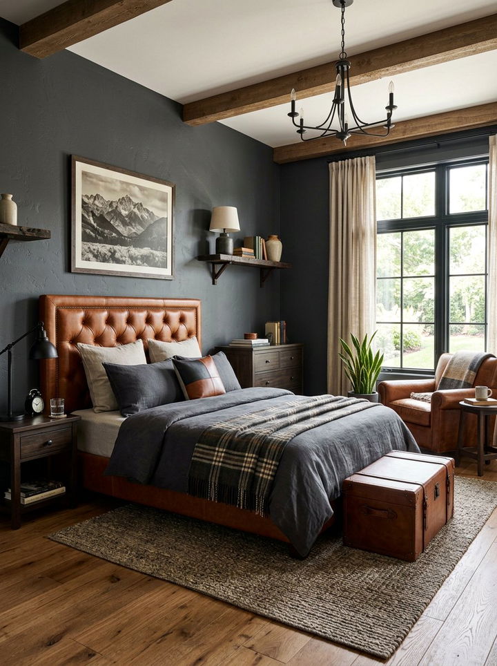 Charcoal and leather accents - 30 charcoal bedroom ideas