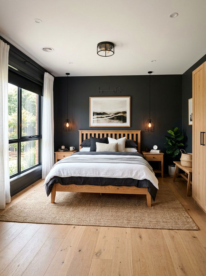 Charcoal and light wood bedroom - 30 two tone bedroom ideas