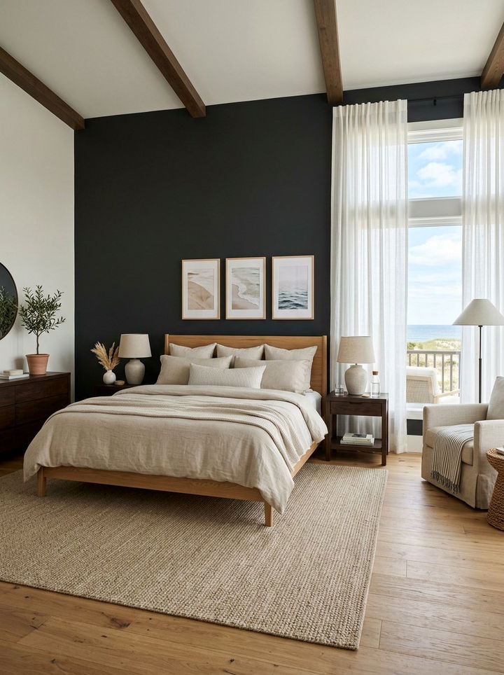 Charcoal and linen coastal bedroom - 30 coastal bedroom color ideas