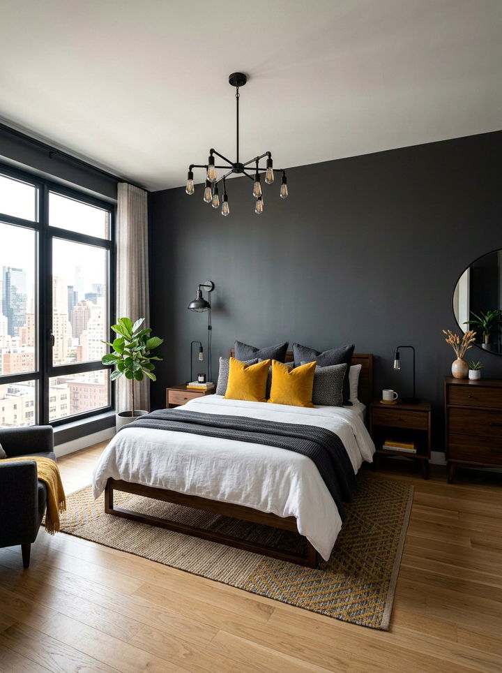 Charcoal and mustard bedroom - 30 colorful bedroom ideas