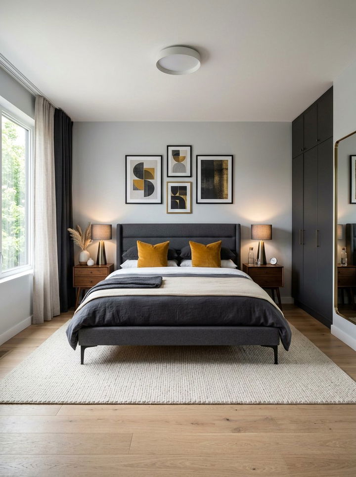 Charcoal and mustard master bedroom - 30 gray yellow bedroom ideas