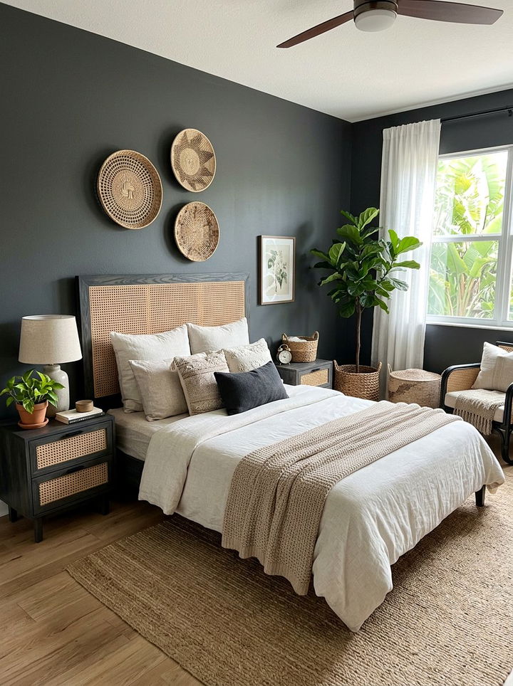 Charcoal and rattan furniture - 30 charcoal bedroom ideas
