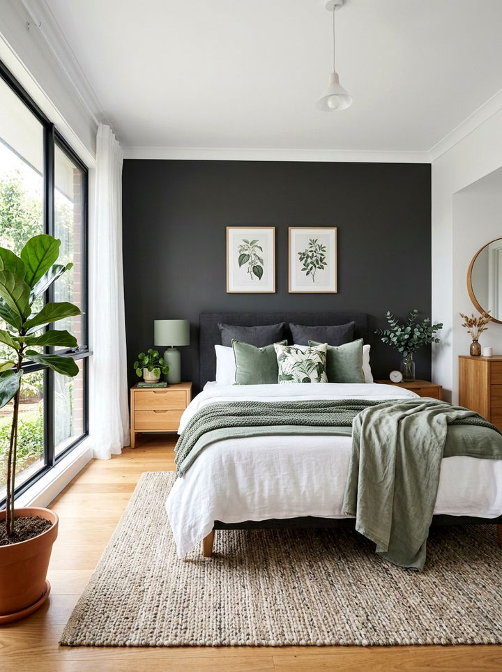 Charcoal and sage green - 30 charcoal bedroom ideas