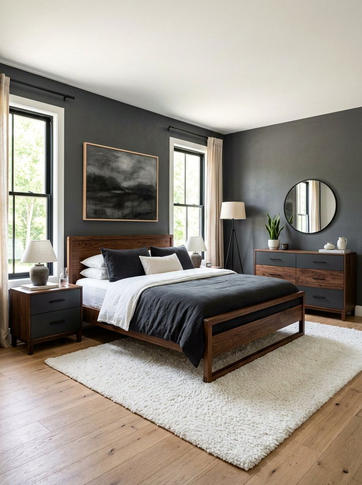 Charcoal and wood furniture - 30 charcoal bedroom ideas