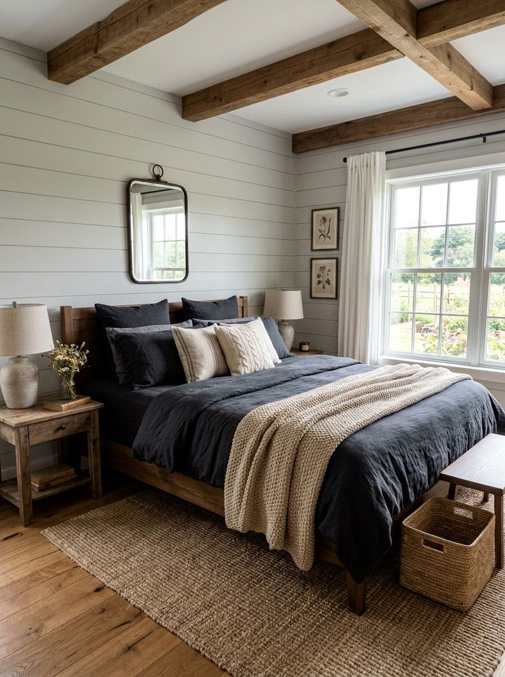 Charcoal black bedding farmhouse style - 30 farmhouse black bedroom ideas