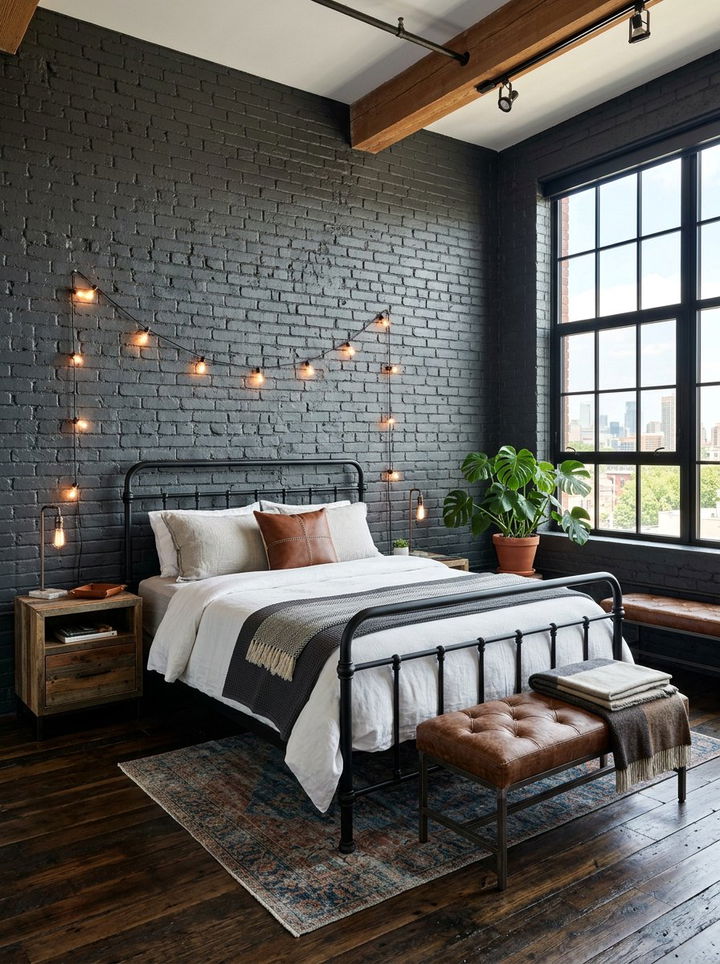 Charcoal brick wall - 30 charcoal bedroom ideas
