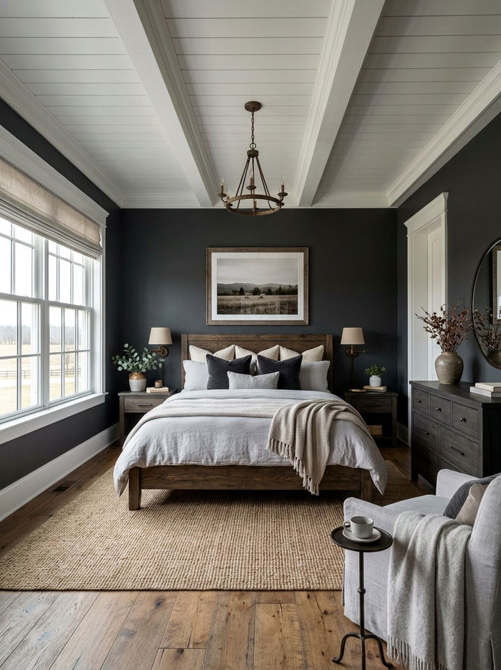 Charcoal farmhouse bedroom - 30 farmhouse gray bedroom ideas