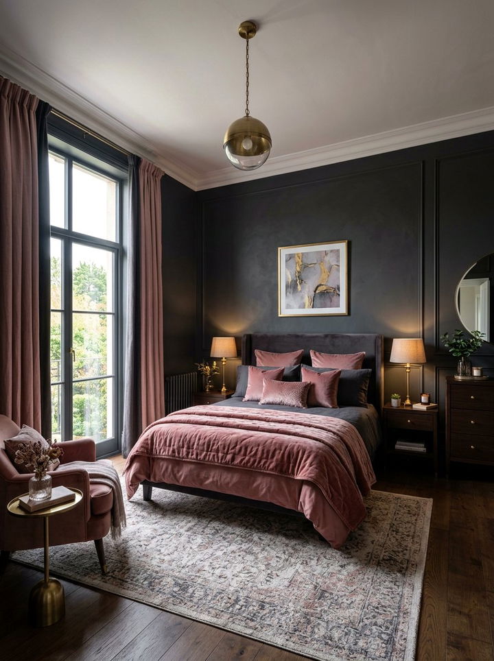 Charcoal gray and dusty rose bedroom - 30 pink and gray bedroom ideas