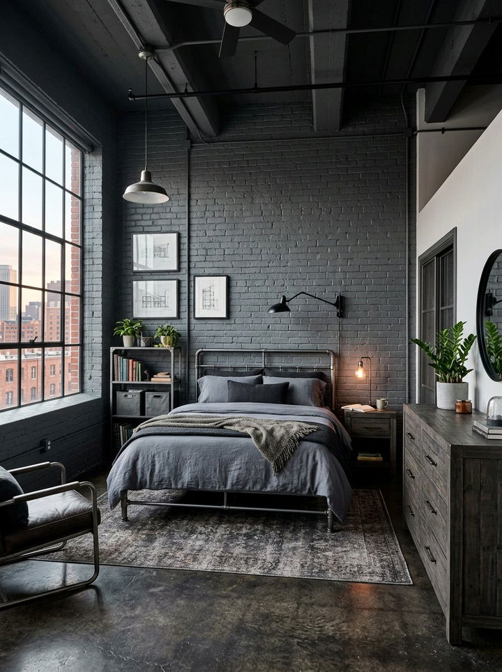 Charcoal gray industrial bedroom - 30 all gray bedroom ideas