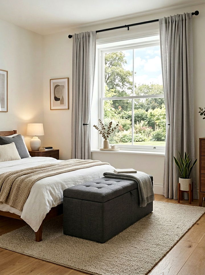 Charcoal gray storage ottoman - 30 bedroom gray furniture ideas