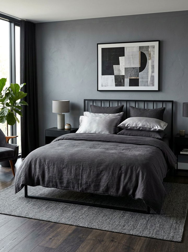 Charcoal grey linen bedding - 30 bedroom linen bedding ideas
