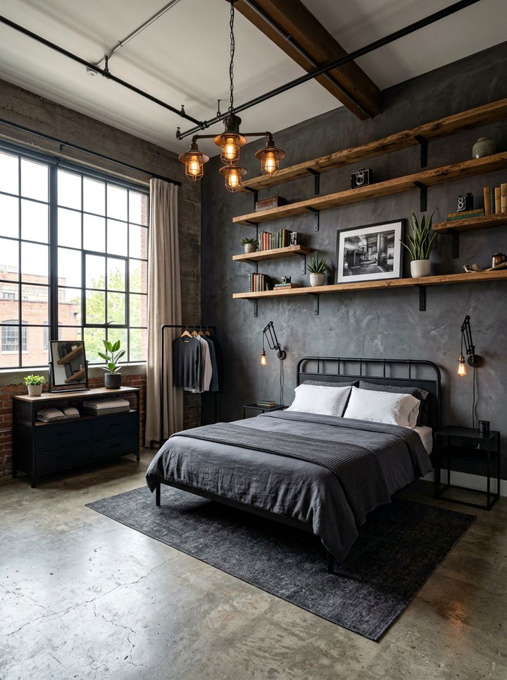 Charcoal industrial style - 30 charcoal bedroom ideas