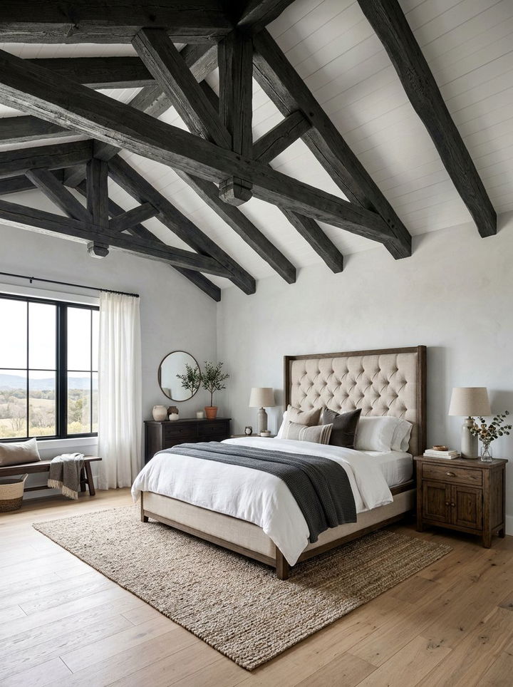 Charcoal rustic beam ceiling - 30 rustic grey bedroom ideas