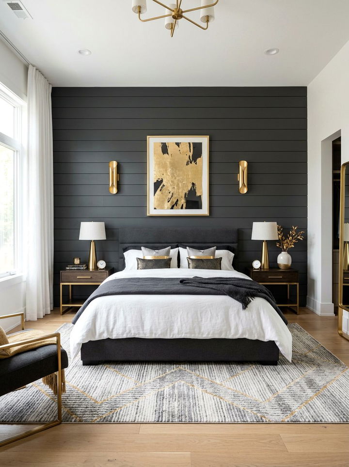 Charcoal shiplap bedroom wall - 30 bedroom shiplap walls