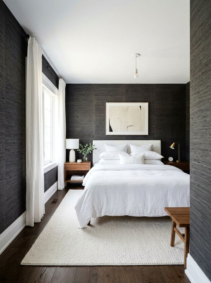 Charcoal textured wallpaper bedroom - 30 charcoal and white bedroom ideas