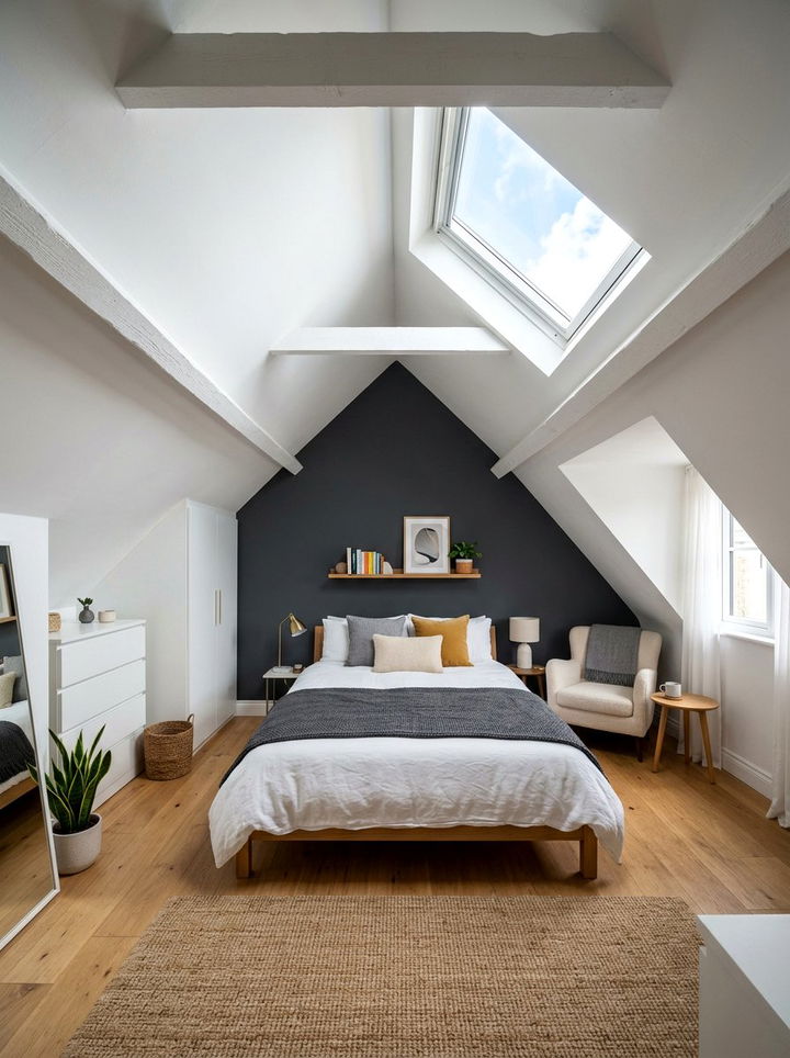 Charcoal white attic bedroom - 30 charcoal and white bedroom ideas