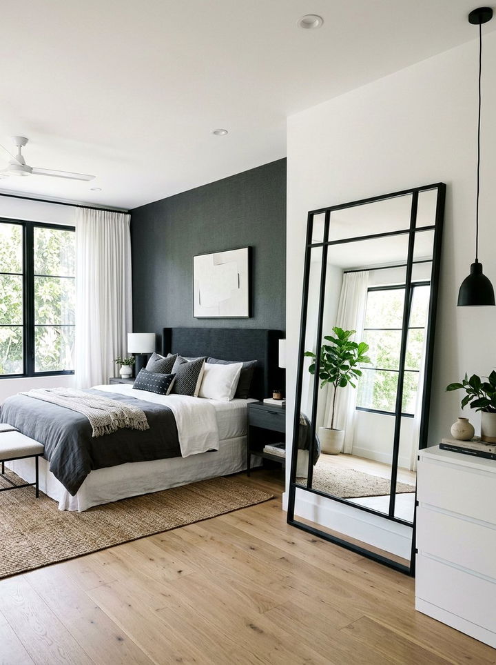 Charcoal white bedroom floor mirror - 30 charcoal and white bedroom ideas