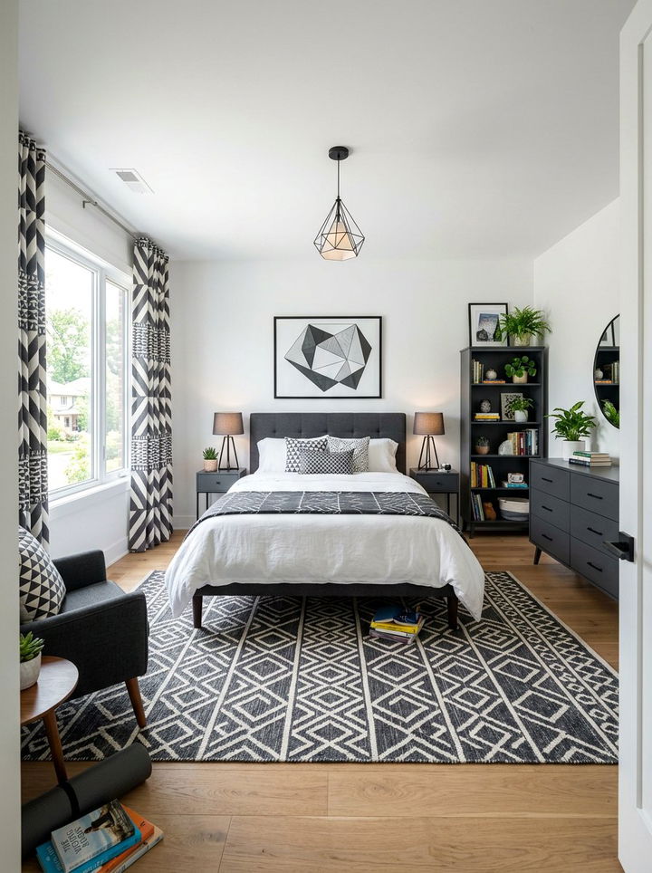 Charcoal white bedroom geometric patterns - 30 charcoal and white bedroom ideas