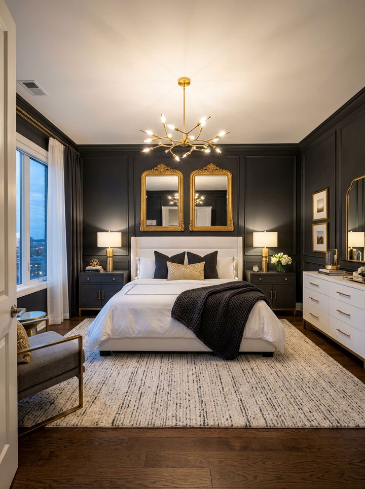Charcoal white bedroom gold accents - 30 charcoal and white bedroom ideas