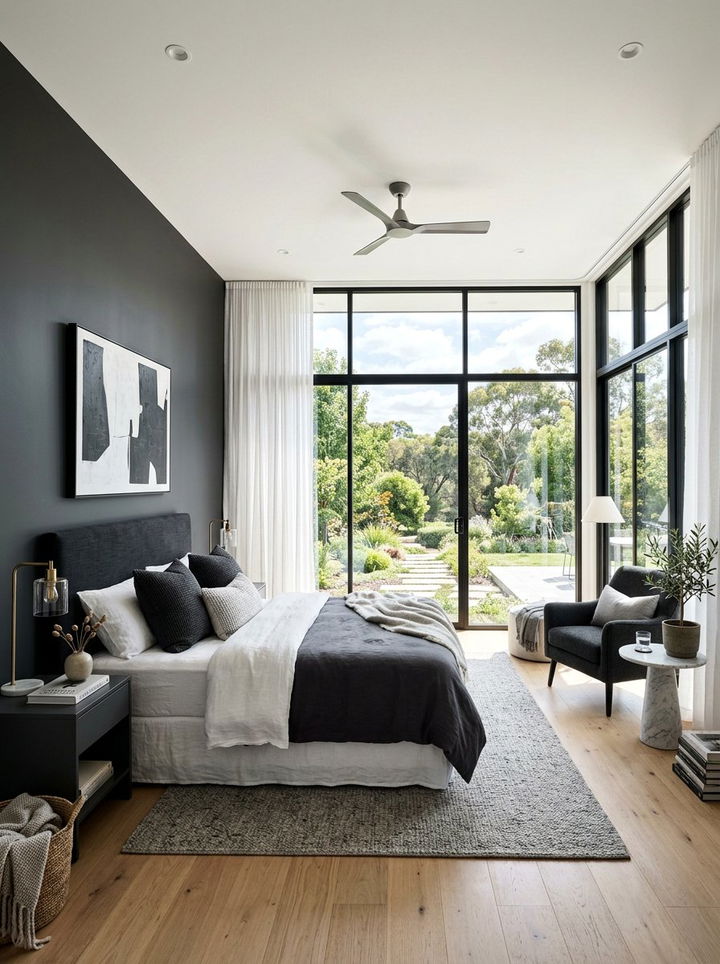 Charcoal white bedroom large windows - 30 charcoal and white bedroom ideas