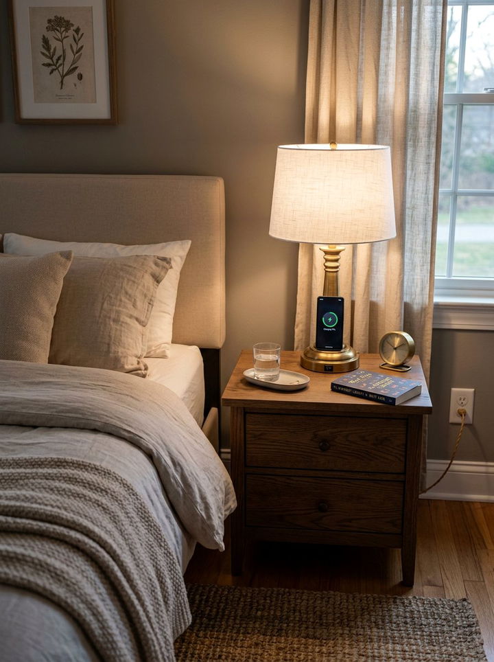 Charging table lamp - 30 bedroom task lighting ideas