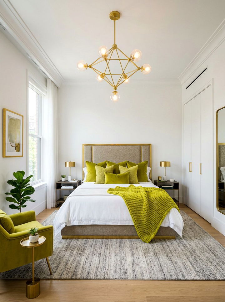 Chartreuse Green And Gold Contemporary Bedroom - 30 green and gold bedroom color combo