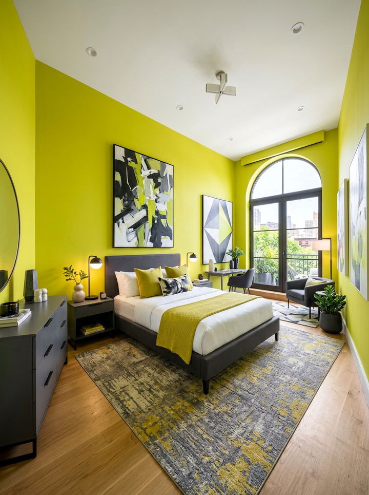 Chartreuse Green Contemporary Bedroom - 30 bedroom green walls
