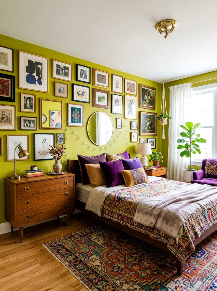 Chartreuse Green Eclectic Bedroom - 30 cool green bedroom ideas