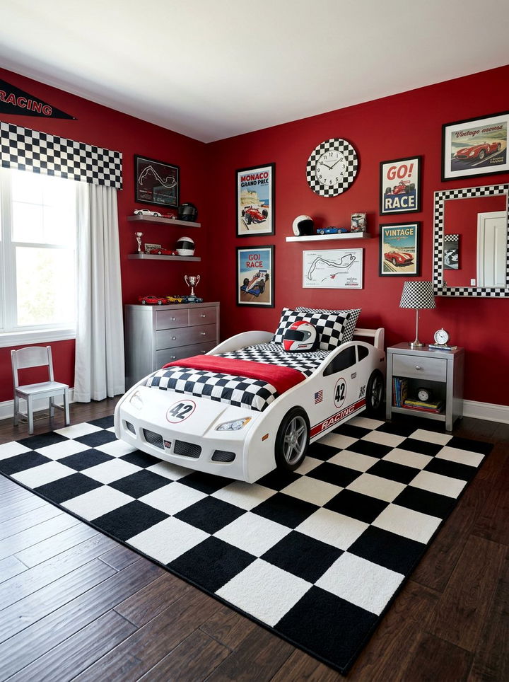 Checkerboard Flag Theme - 30 car themed bedroom ideas