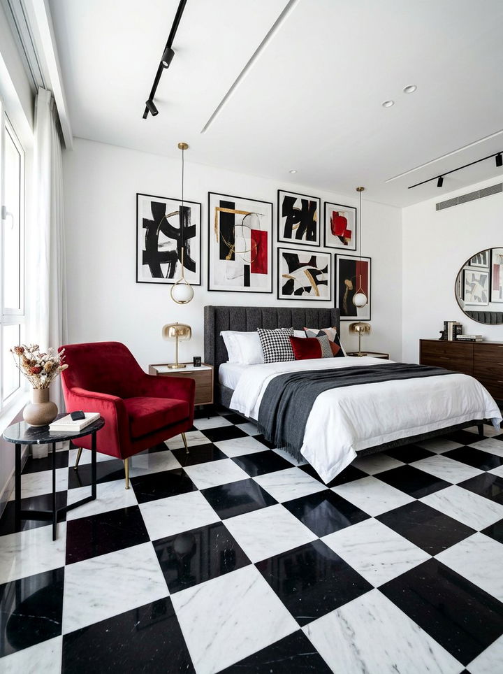 Checkerboard Floor Pattern - 30 bedroom tile designs