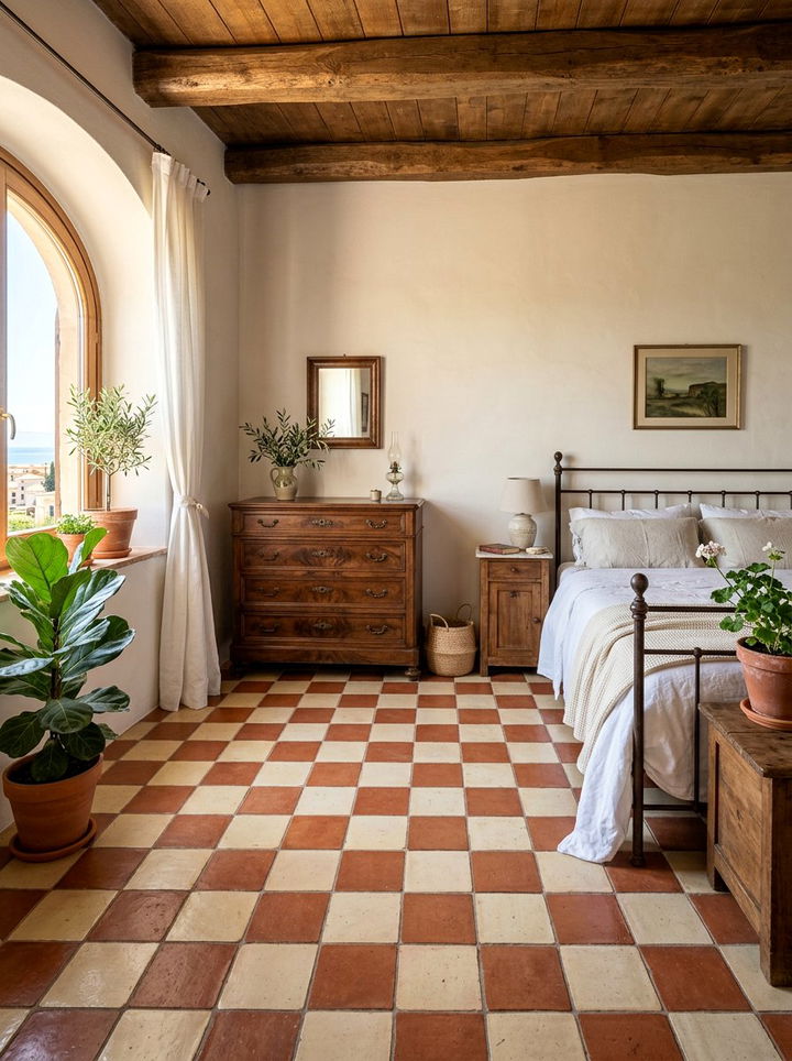 Checkerboard Floor Tile - 30 bedroom tile ideas