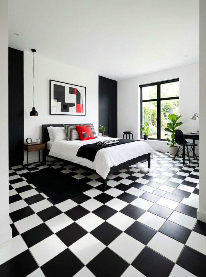 Checkerboard Floor Tile - 30 bedroom floor design ideas
