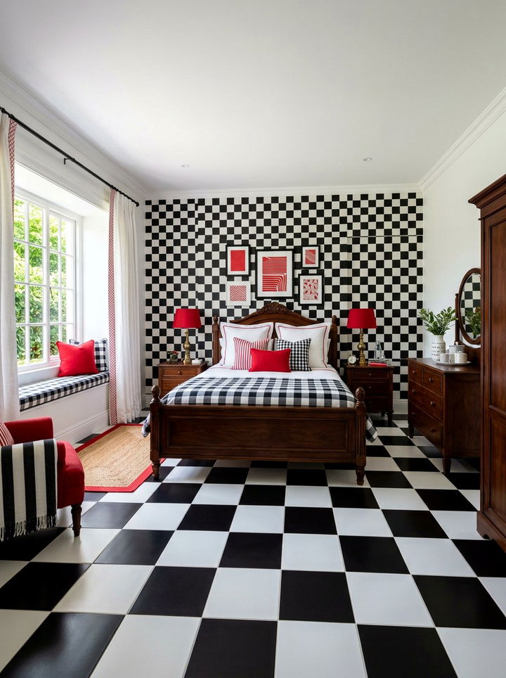 Checkerboard Pattern Bedroom - 30 bedroom floor ideas