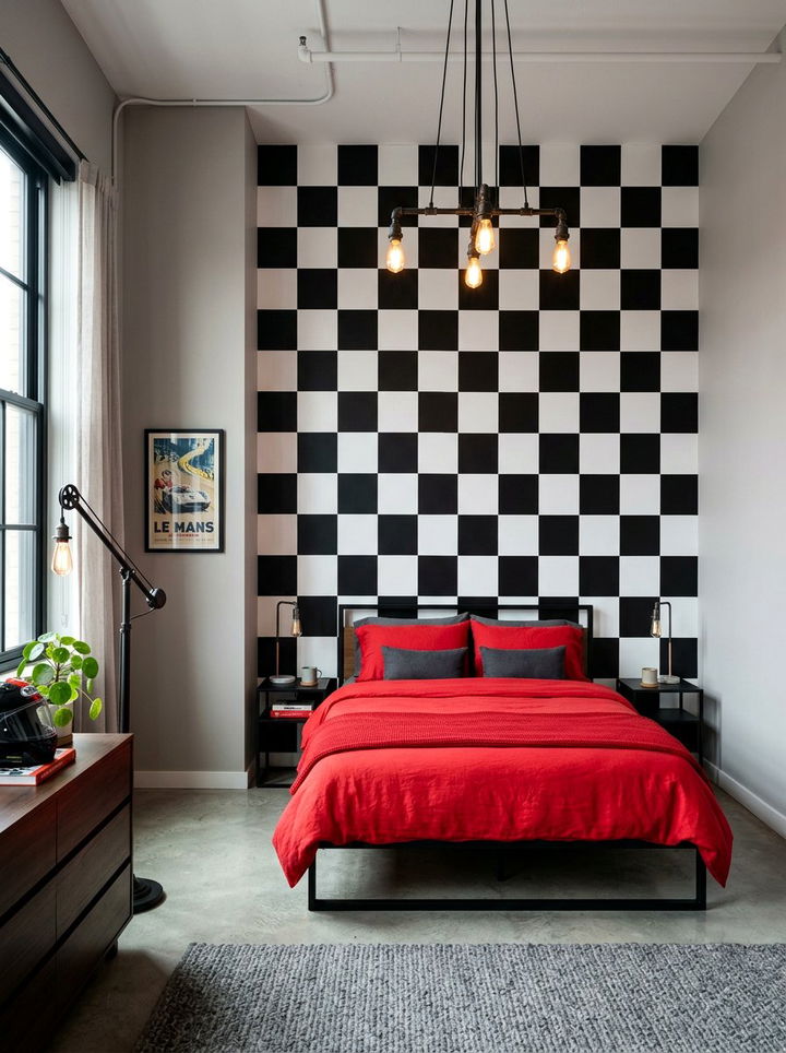Checkered Flag Wall - 30 race car bedroom ideas