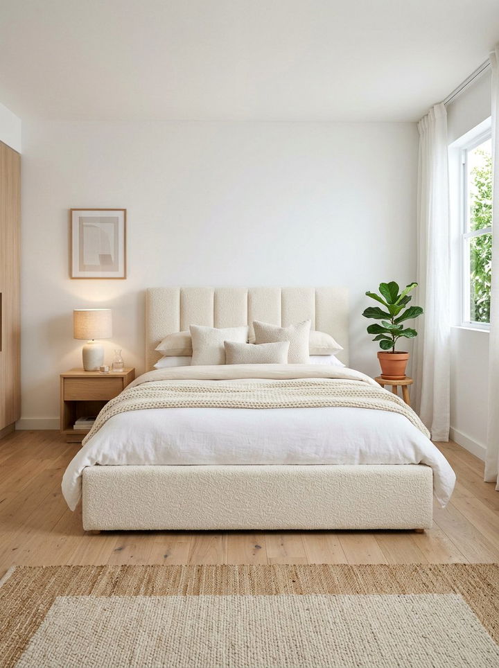 Chenille Upholstered Bed - 30 bedroom texture layering ideas