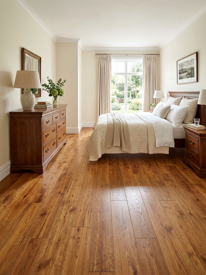 Chestnut wood bedroom laminate - 30 bedroom laminate flooring ideas