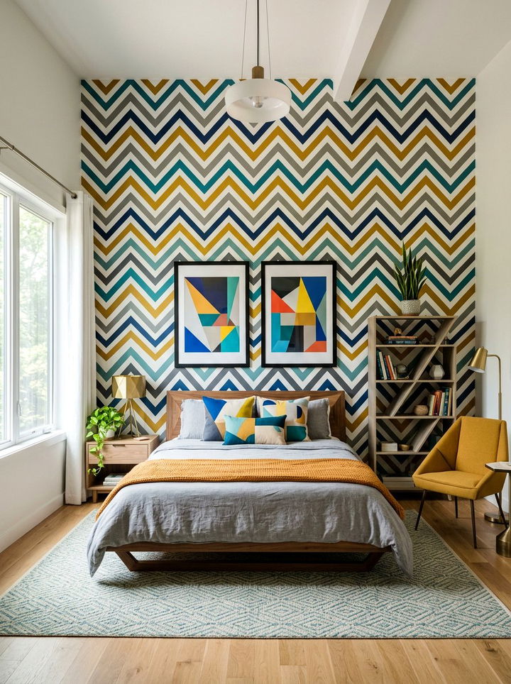 Chevron pattern striped wall - 30 bedroom striped wall ideas