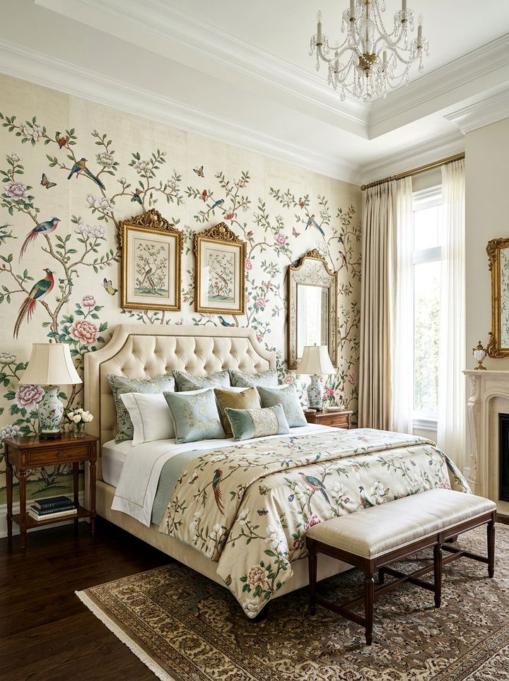 Chinoiserie Bird Wallpaper - 30 bird bedroom ideas