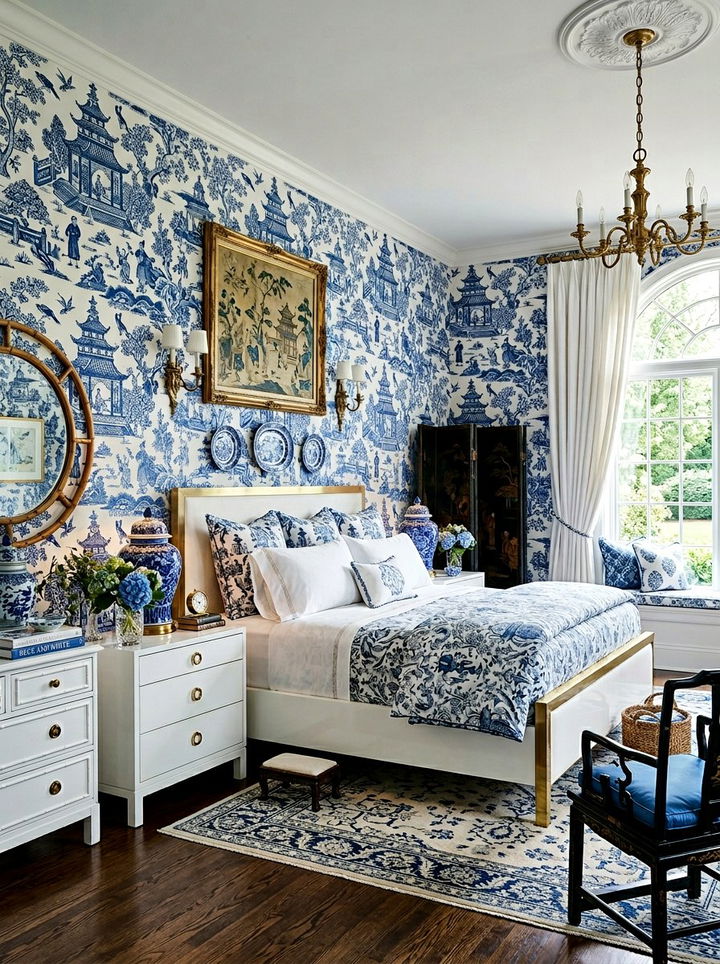 Chinoiserie Blue White Bedroom - 30 cobalt and white bedroom ideas