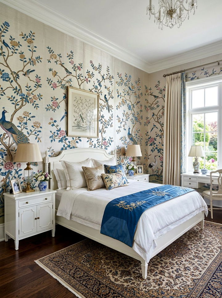 Chinoiserie Floral Wallpaper - 30 bedroom floral wallpapers