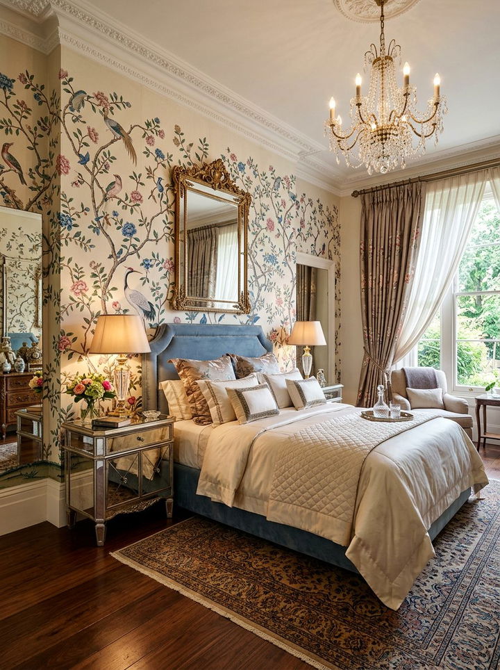 Chinoiserie Floral Wallpaper - 30 bedroom botanical wallpapers