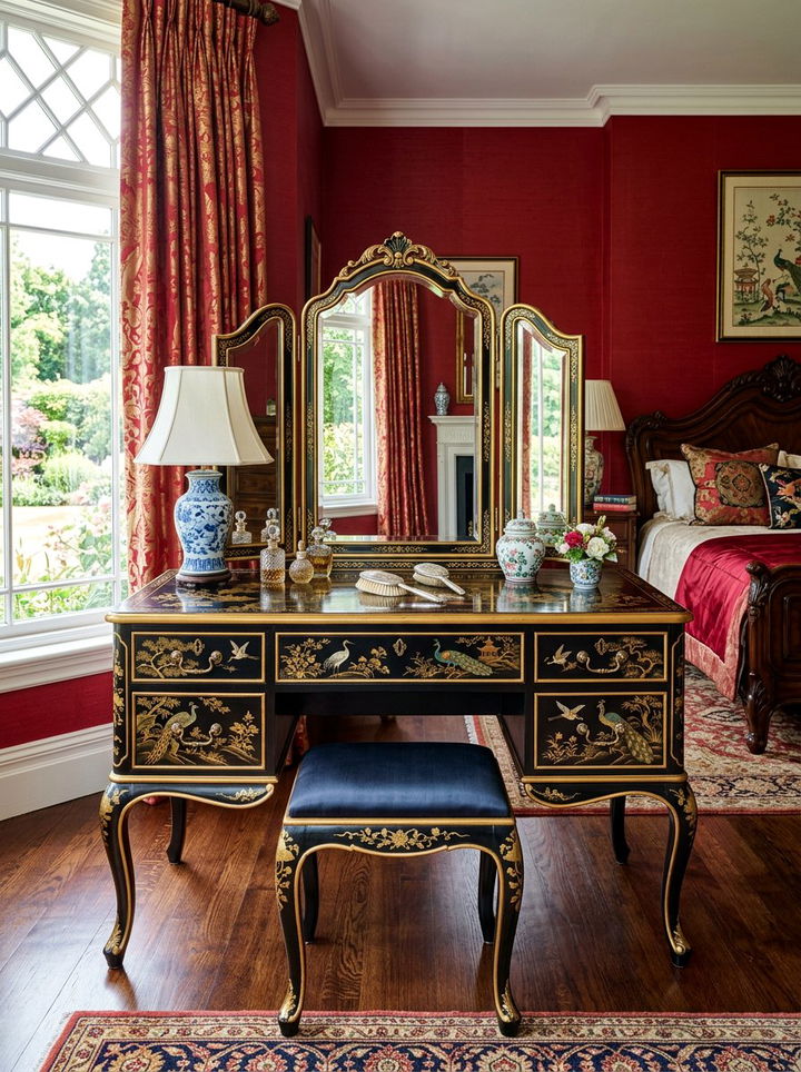 Chinoiserie Style Vanity - 30 bedroom vintage vanity ideas