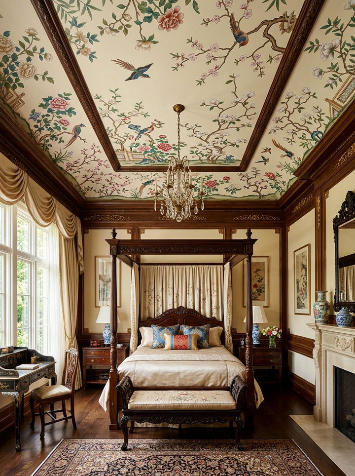 Chinoiserie style ceiling wallpaper - 30 bedroom ceiling wallpapers