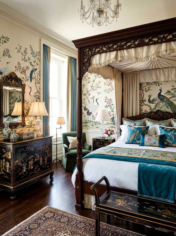 Chinoiserie wallpaper bedroom - 30 bedroom wallpaper ideas